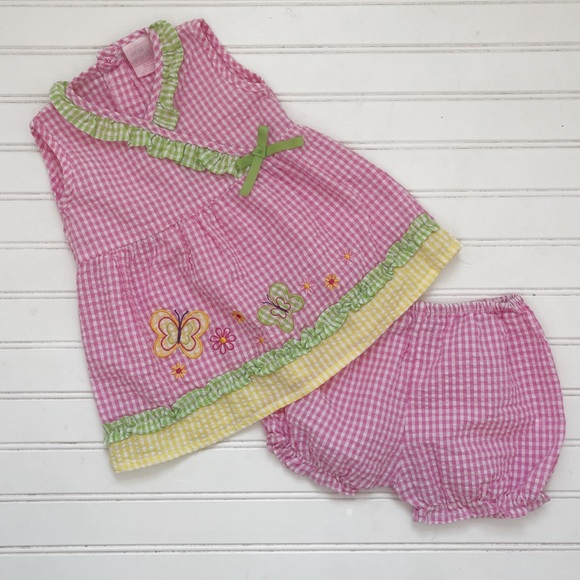 Vintage Other - VINTAGE Y2K EUC Gingham Seersucker Butterfly Appliqué Bloomer Set